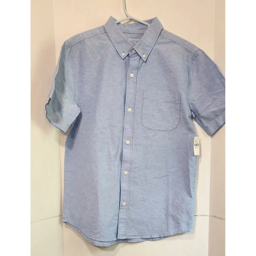 Old Navy Boys Light Blue Oxford Short Sleeve Button Down Shirt Size XL 14-16 NWT